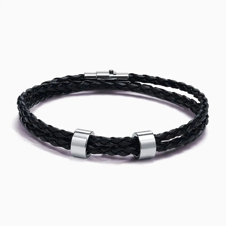 Ensemble Bracelet Cuir Couple Personnalisé Argent / 18cm