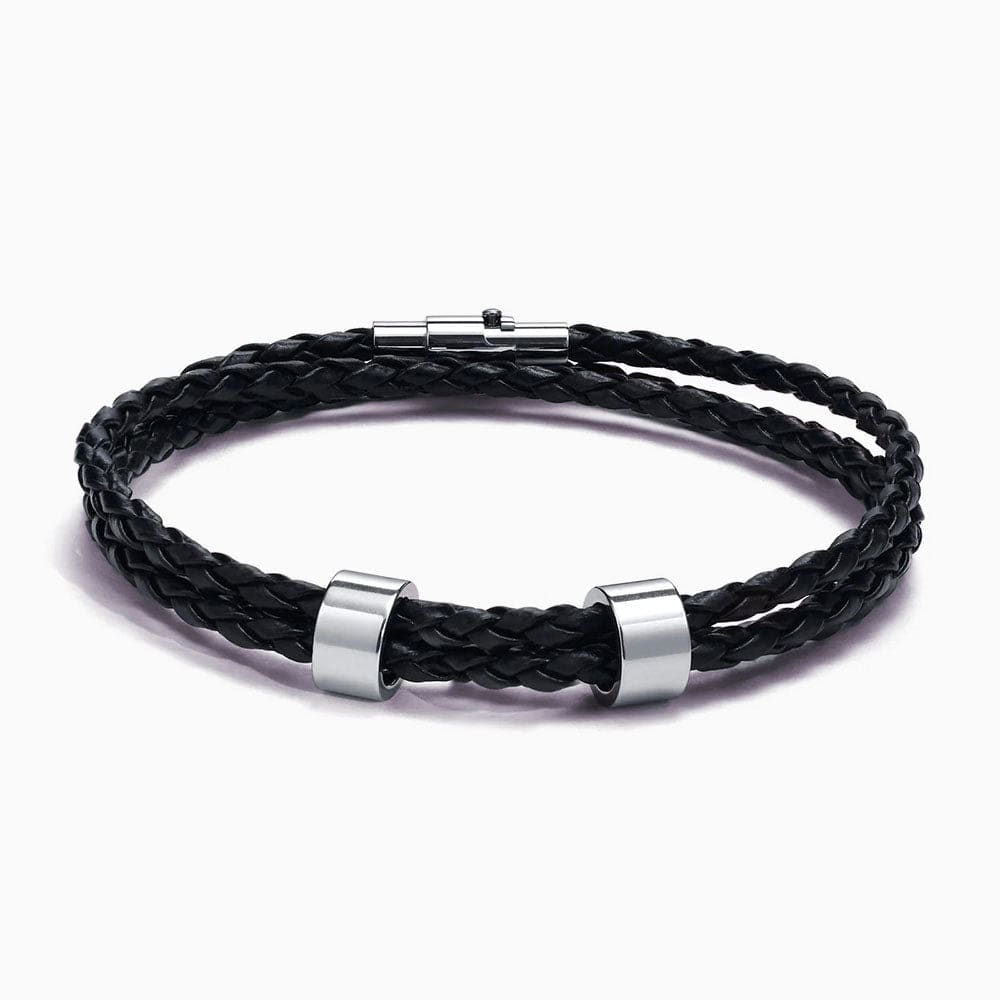 Ensemble Bracelet Cuir Couple Personnalisé Argent / 18cm