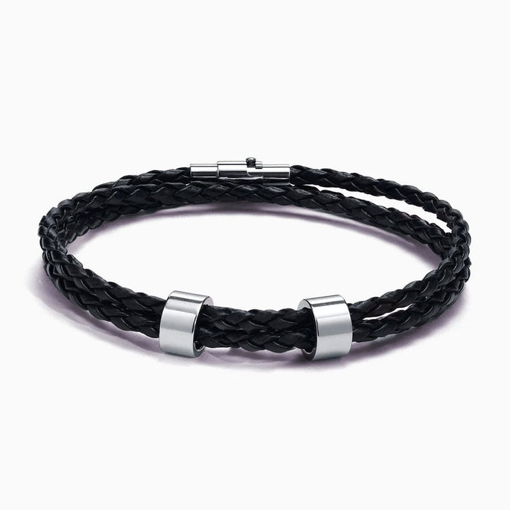Ensemble Bracelet Cuir Couple Personnalisé Argent / 18cm