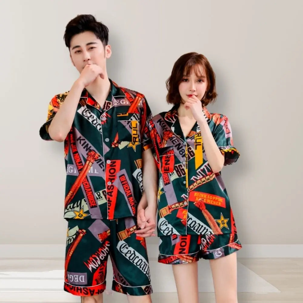 Ensemble Pyjama Couple Classe (Satin) Imprimé / Homme S 42-60KG