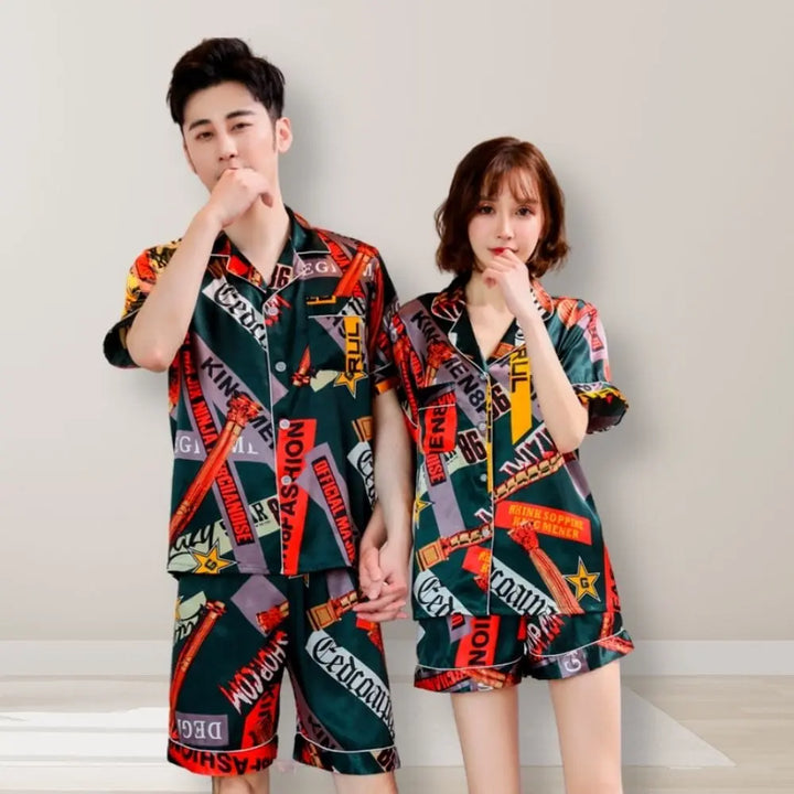Ensemble Pyjama Couple Classe (Satin) Imprimé / Homme S 42-60KG