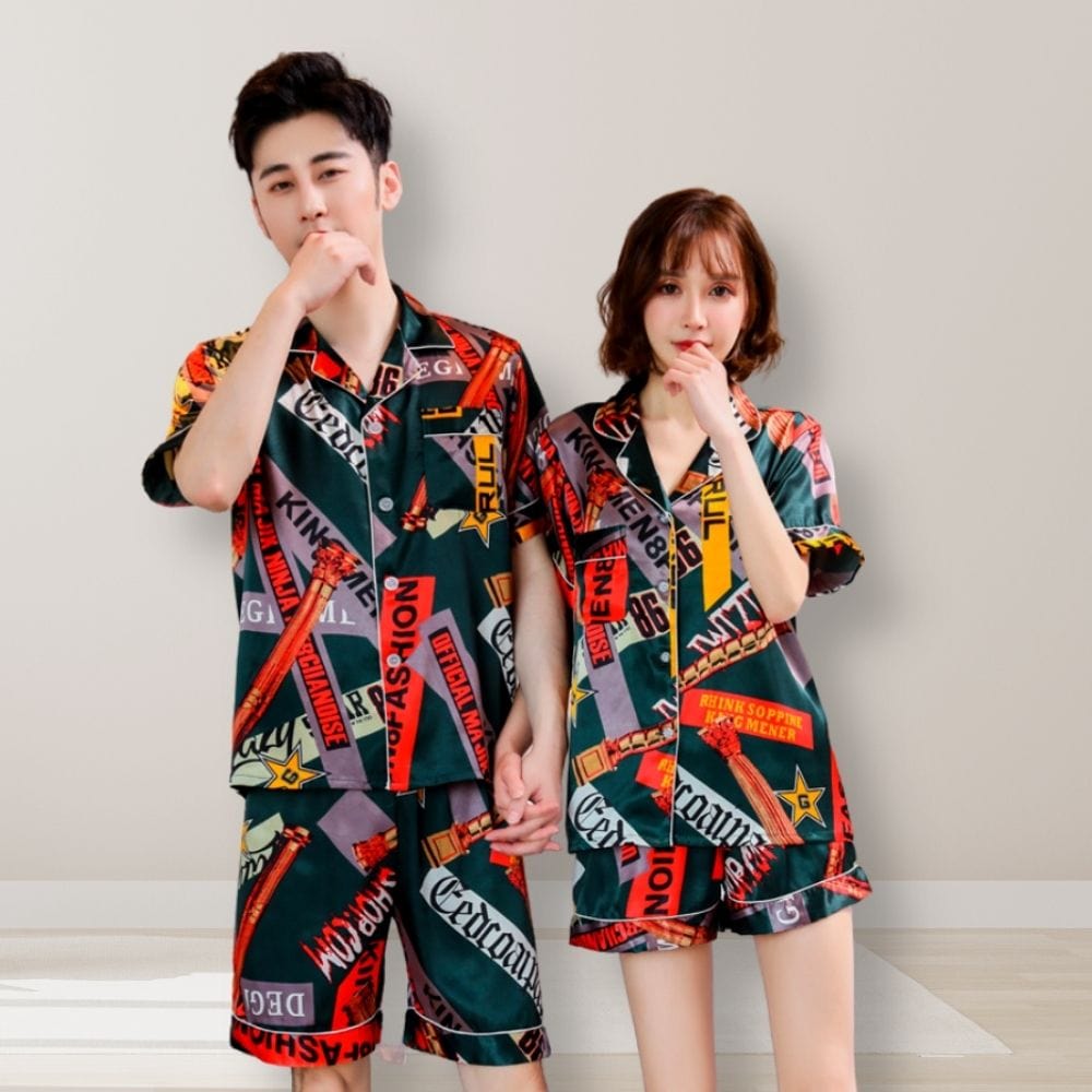 Ensemble Pyjama Couple Classe (Satin) Imprimé / Homme S 42-60KG