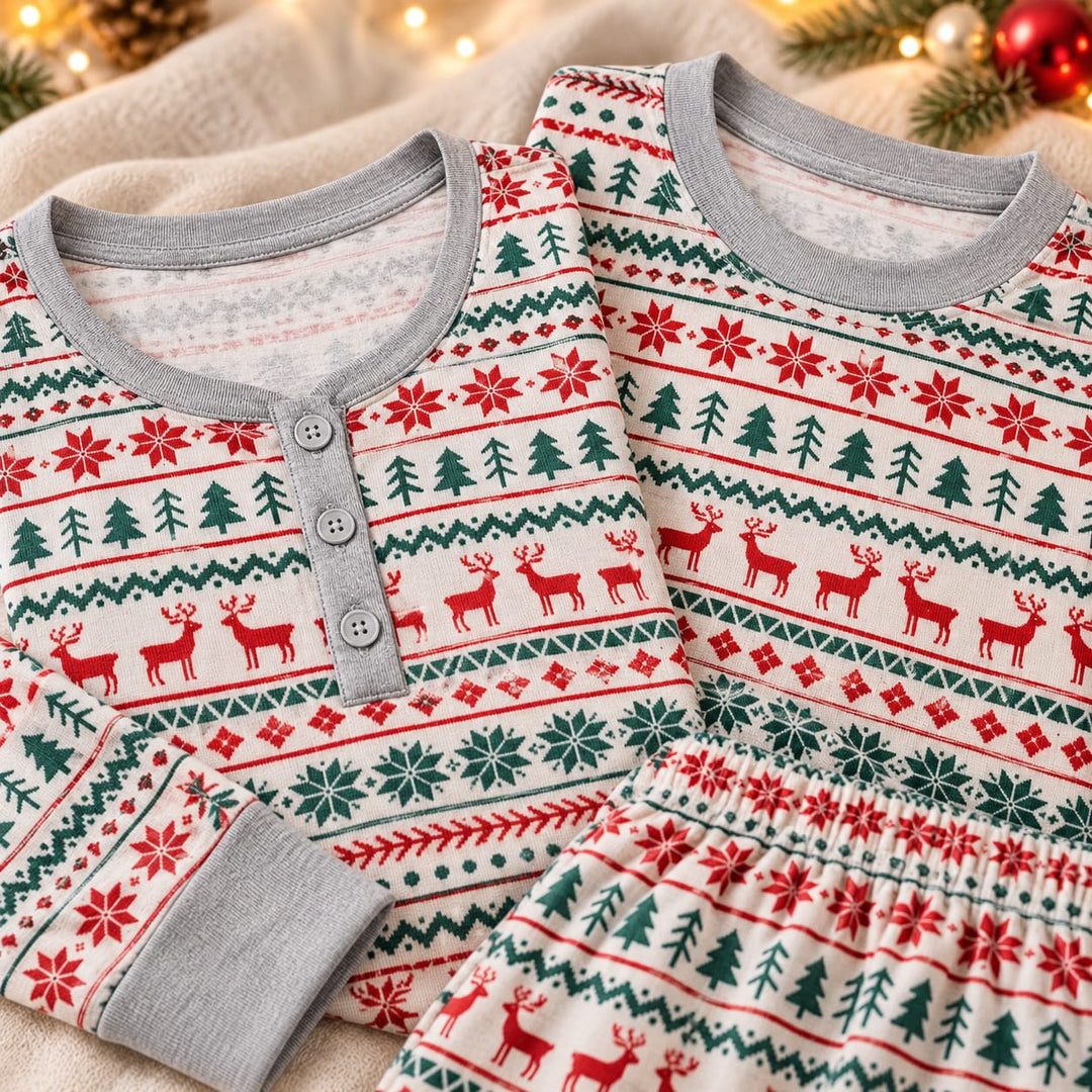 Weihnachtspyjama für die ganze Familie - Rentiermotiv