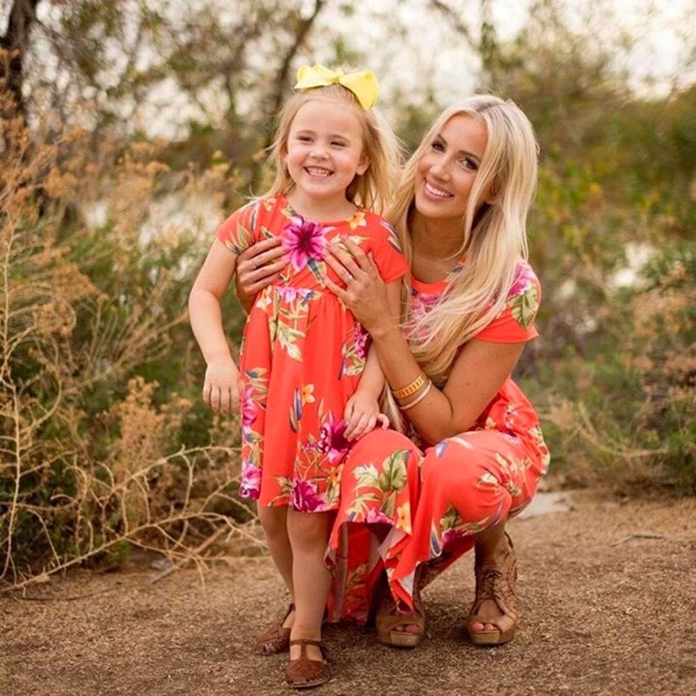 Ensemble Robe mère Fille Orange / Maman S