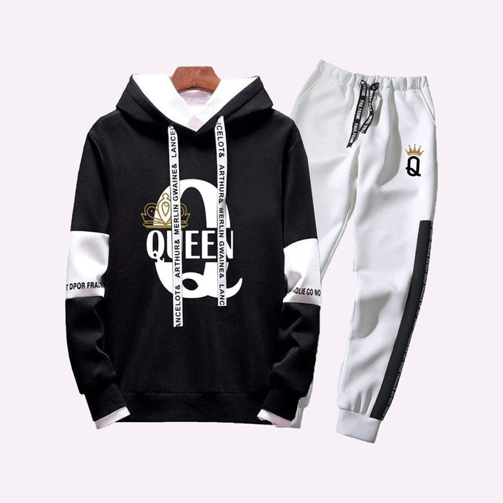 Ensemble Survêtement Couple Noir Blanc / Queen / S
