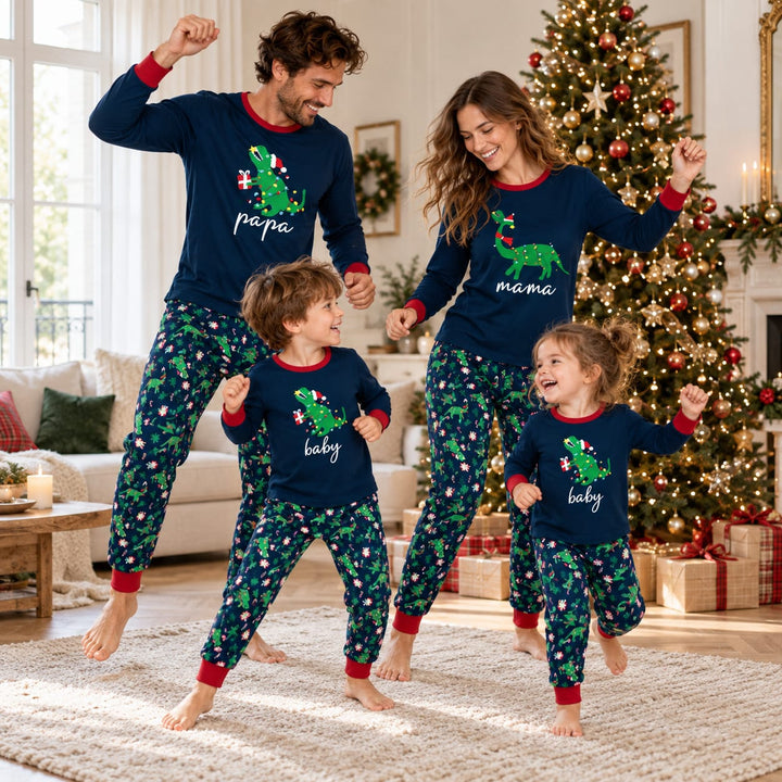 Familien-Pyjama-Set mit Weihnachtsdinos