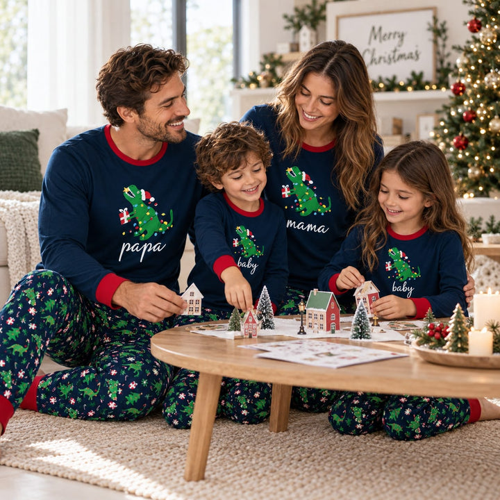 Familien-Pyjama-Set mit Weihnachtsdinos