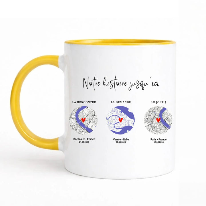 Mug étape de notre rencontre Mug 325ml Sans Perspective | Style 1 / Jaune / 325ml