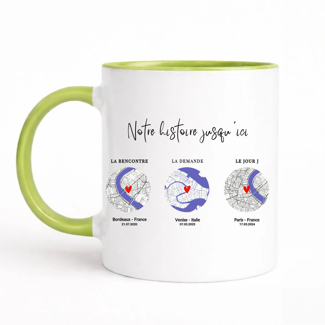 Mug étape de notre rencontre Mug 325ml Sans Perspective | Style 1 / Vert / 325ml