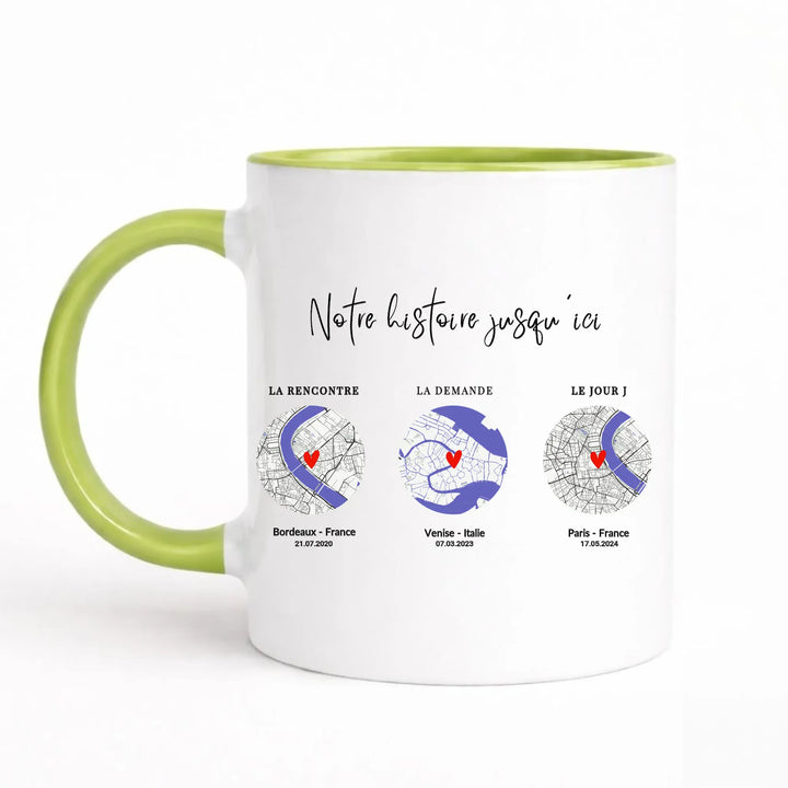 Mug étape de notre rencontre Mug 325ml Sans Perspective | Style 1 / Vert / 325ml