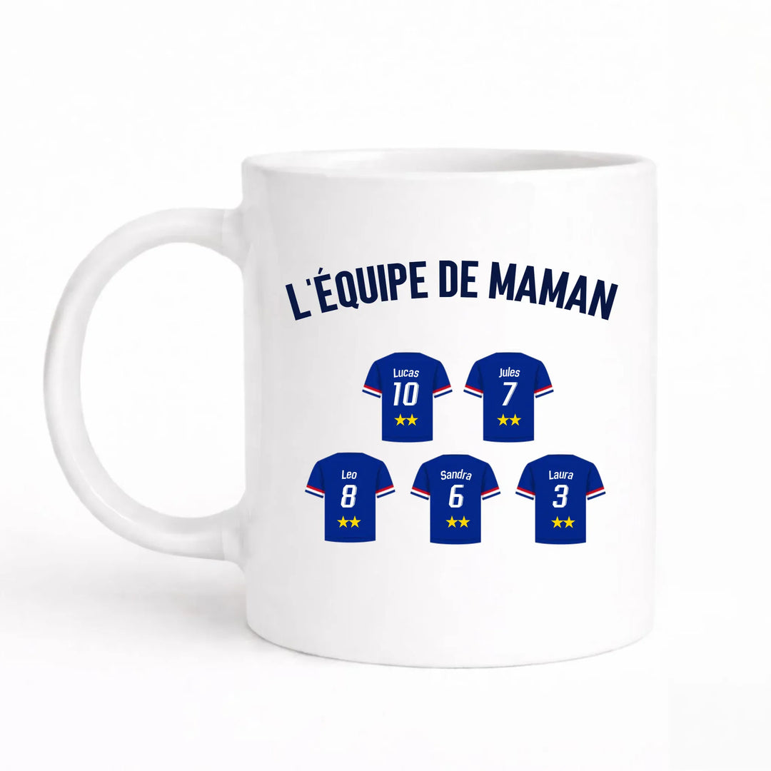 Mug Personnalisé Maillot - L'équipe de Maman Mug 325ml Sans Perspective | Style 1 / Blanc / 325ml
