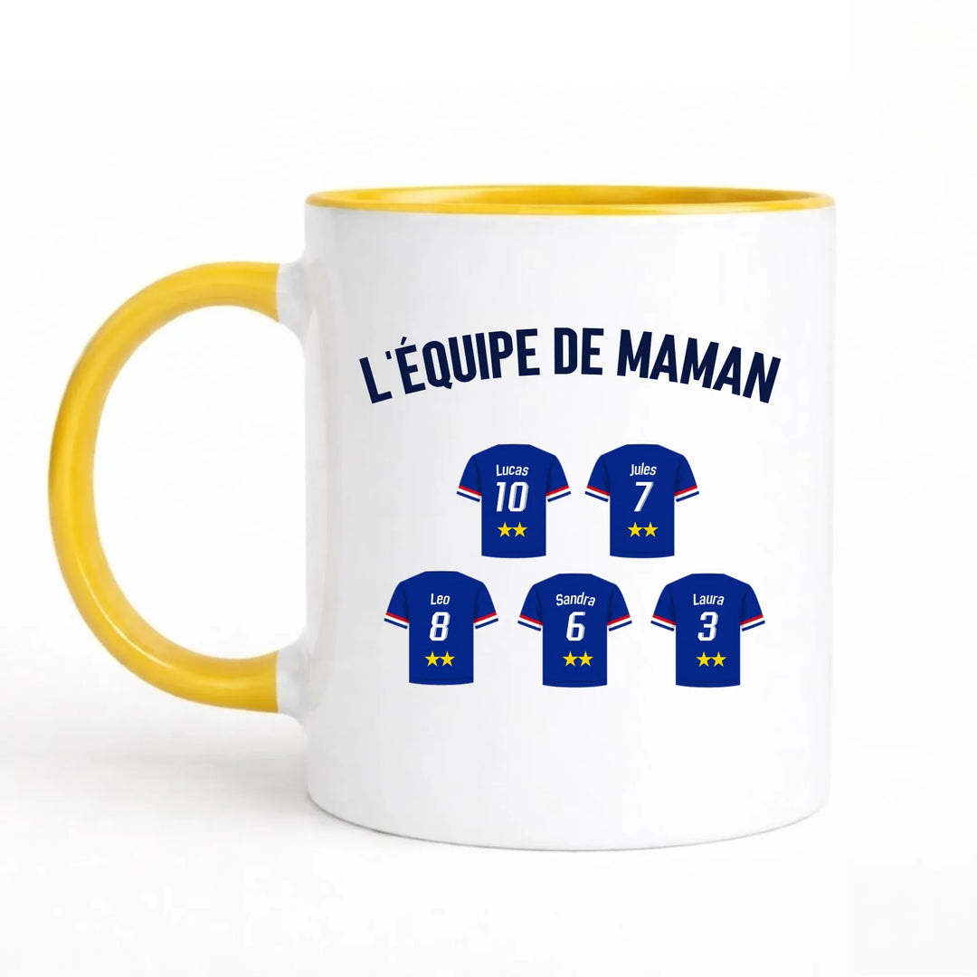 Mug Personnalisé Maillot - L'équipe de Maman Mug 325ml Sans Perspective | Style 1 / Jaune / 325ml