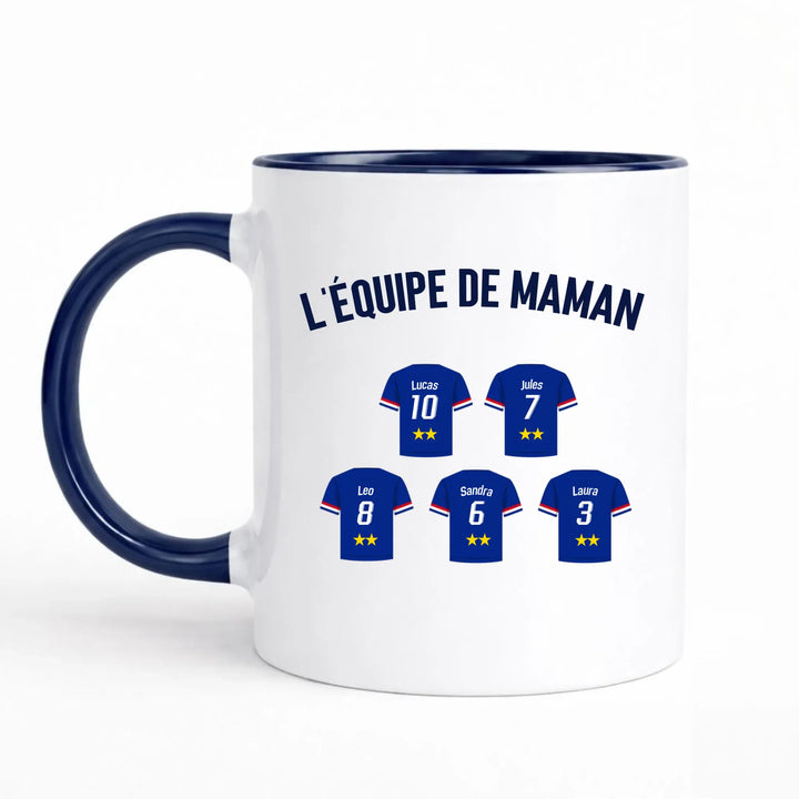 Mug Personnalisé Maillot - L'équipe de Maman Mug 325ml Sans Perspective | Style 1 / Marine / 325ml