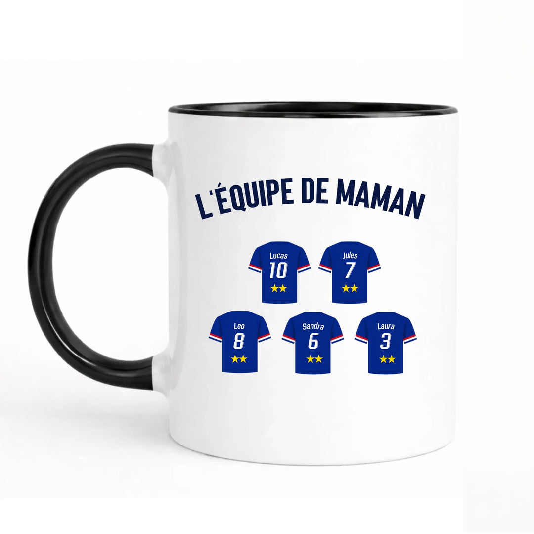 Mug Personnalisé Maillot - L'équipe de Maman Mug 325ml Sans Perspective | Style 1 / Noir / 325ml