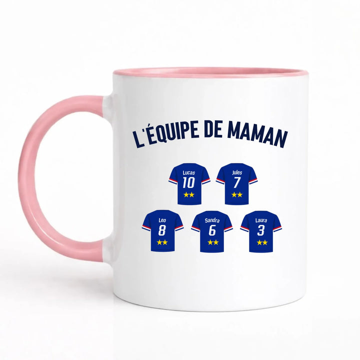Mug Personnalisé Maillot - L'équipe de Maman Mug 325ml Sans Perspective | Style 1 / Rose / 325ml