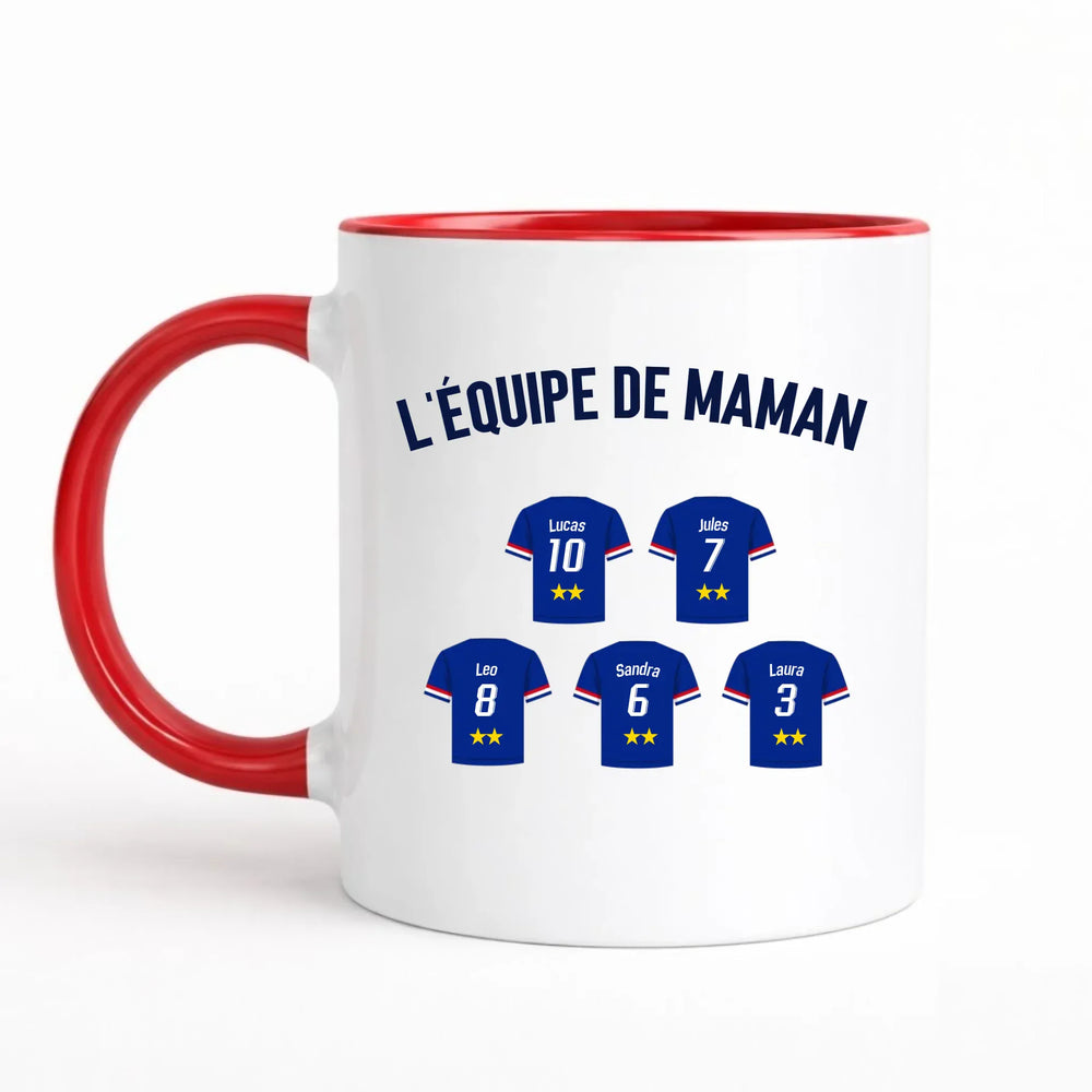 Mug Personnalisé Maillot - L'équipe de Maman Mug 325ml Sans Perspective | Style 1 / Rouge / 325ml