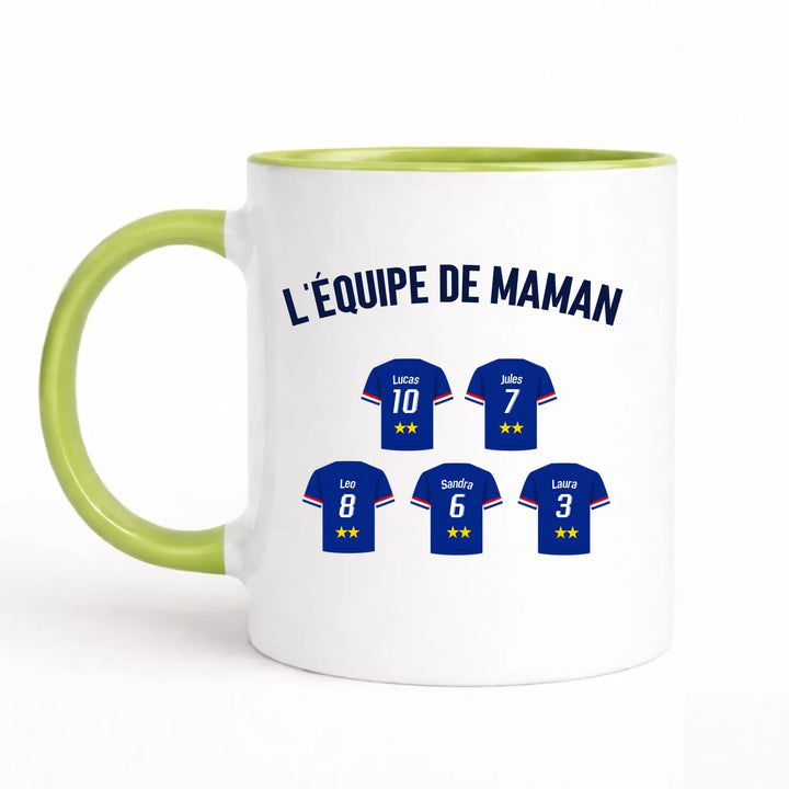 Mug Personnalisé Maillot - L'équipe de Maman Mug 325ml Sans Perspective | Style 1 / Vert / 325ml
