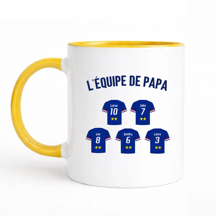 Mug Personnalisé Maillot - L'équipe de papa Mug 325ml Sans Perspective | Style 1 / Jaune / 325ml