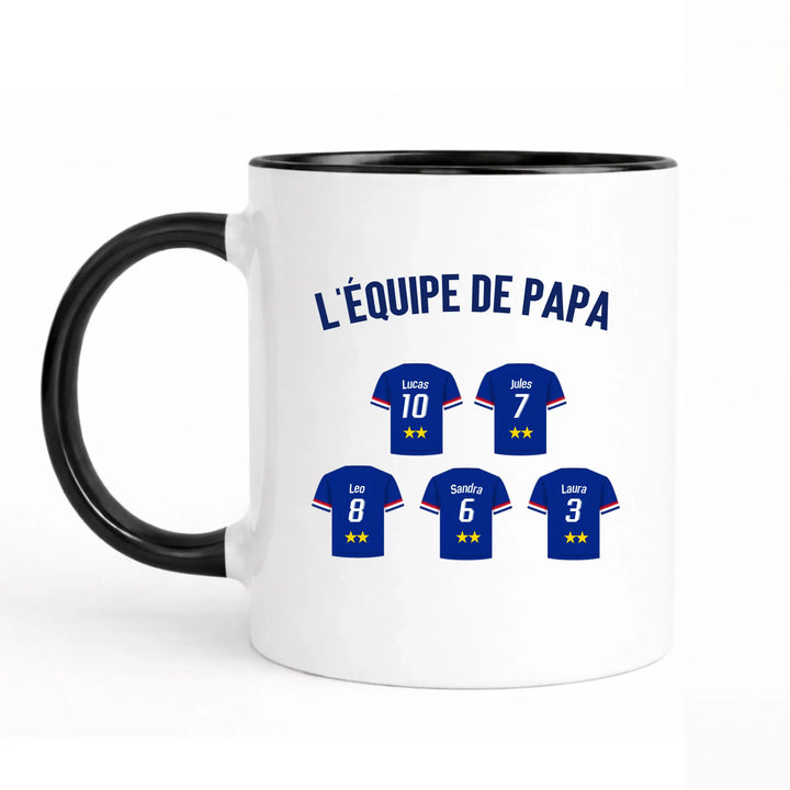 Mug Personnalisé Maillot - L'équipe de papa Mug 325ml Sans Perspective | Style 1 / Noir / 325ml