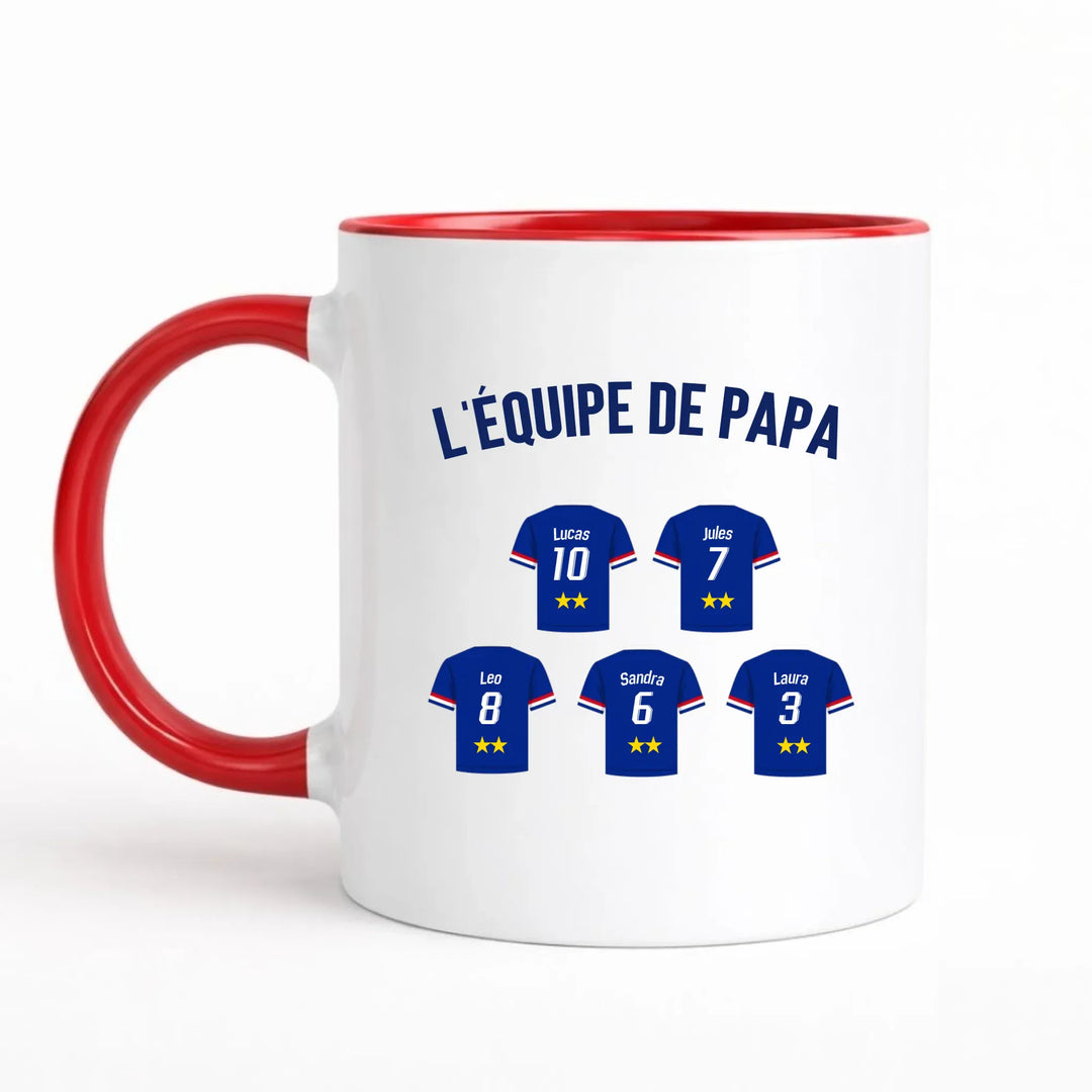 Mug Personnalisé Maillot - L'équipe de papa Mug 325ml Sans Perspective | Style 1 / Rouge / 325ml