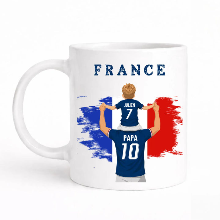 Mug Personnalisé - Papa et fils Maillot équipe de France Mug 325ml Sans Perspective | Style 1 / Blanc / 325ml