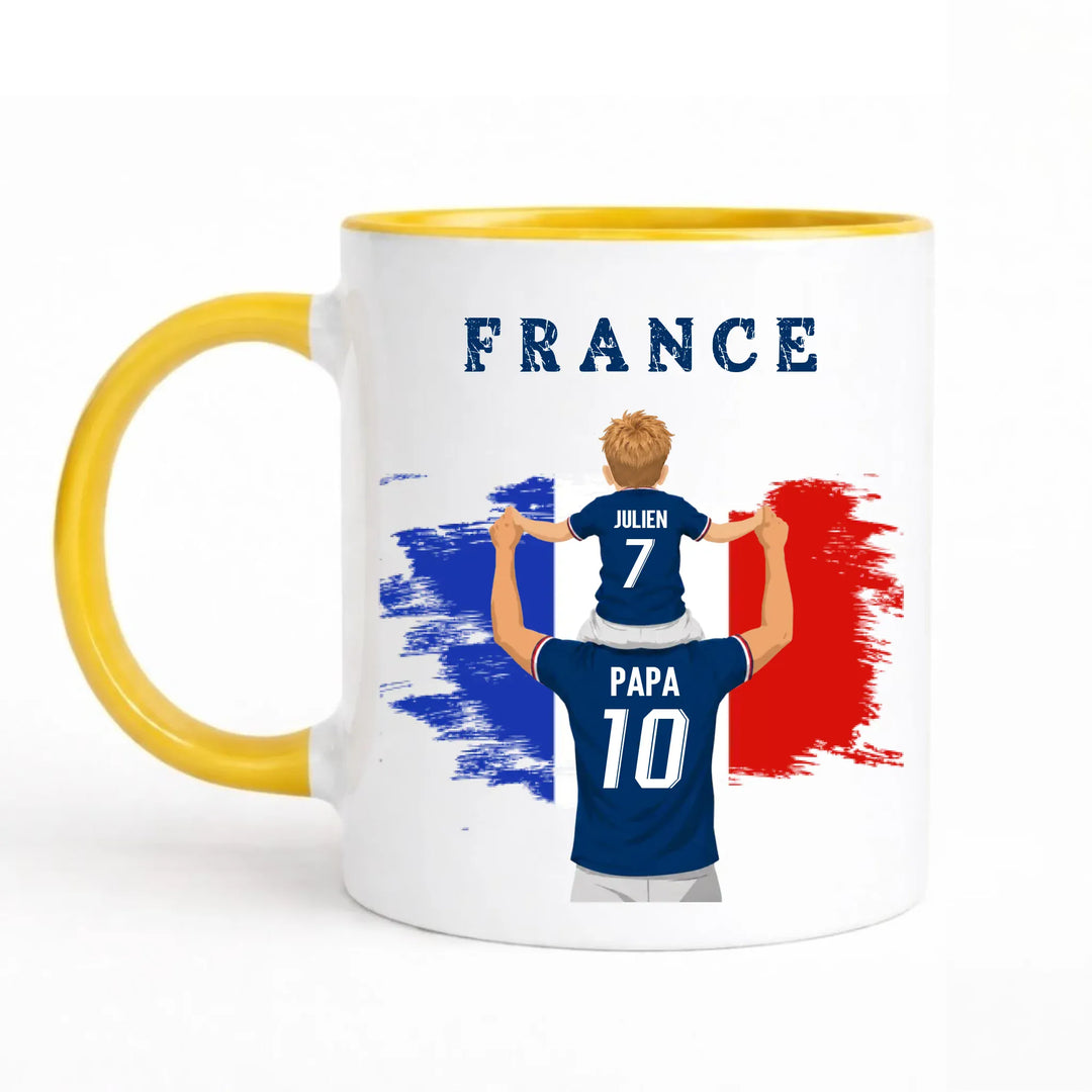 Mug Personnalisé - Papa et fils Maillot équipe de France Mug 325ml Sans Perspective | Style 1 / Jaune / 325ml