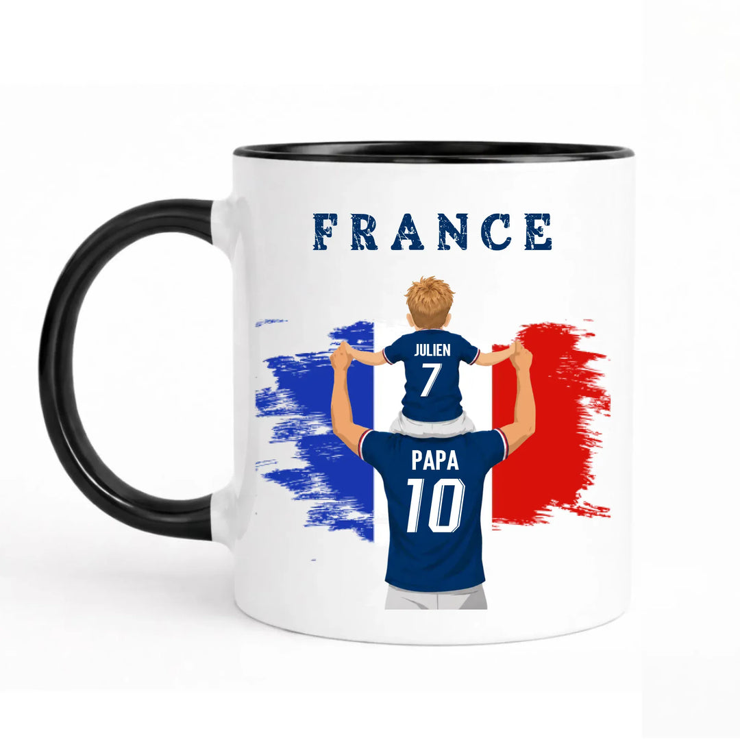 Mug Personnalisé - Papa et fils Maillot équipe de France Mug 325ml Sans Perspective | Style 1 / Noir / 325ml