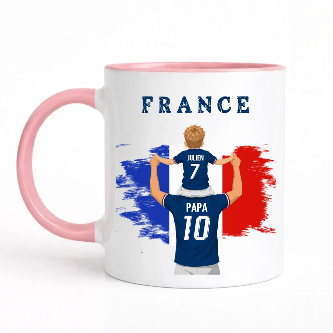 Mug Personnalisé - Papa et fils Maillot équipe de France Mug 325ml Sans Perspective | Style 1 / Rose / 325ml