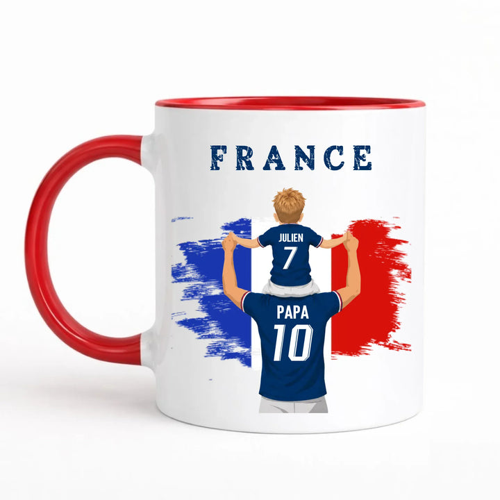 Mug Personnalisé - Papa et fils Maillot équipe de France Mug 325ml Sans Perspective | Style 1 / Rouge / 325ml