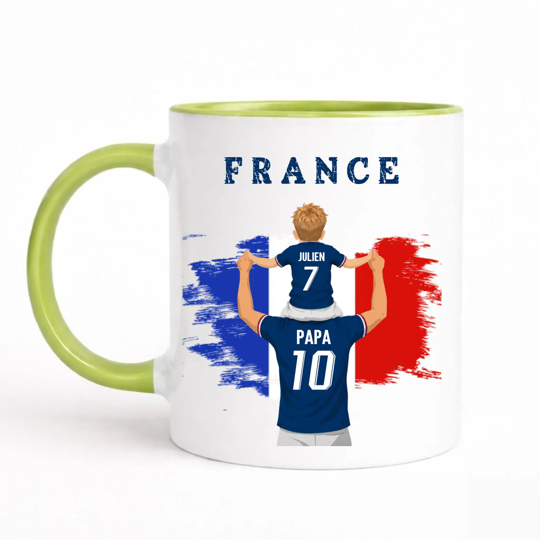 Mug Personnalisé - Papa et fils Maillot équipe de France Mug 325ml Sans Perspective | Style 1 / Vert / 325ml