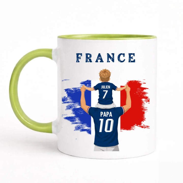 Mug Personnalisé - Papa et fils Maillot équipe de France Mug 325ml Sans Perspective | Style 1 / Vert / 325ml