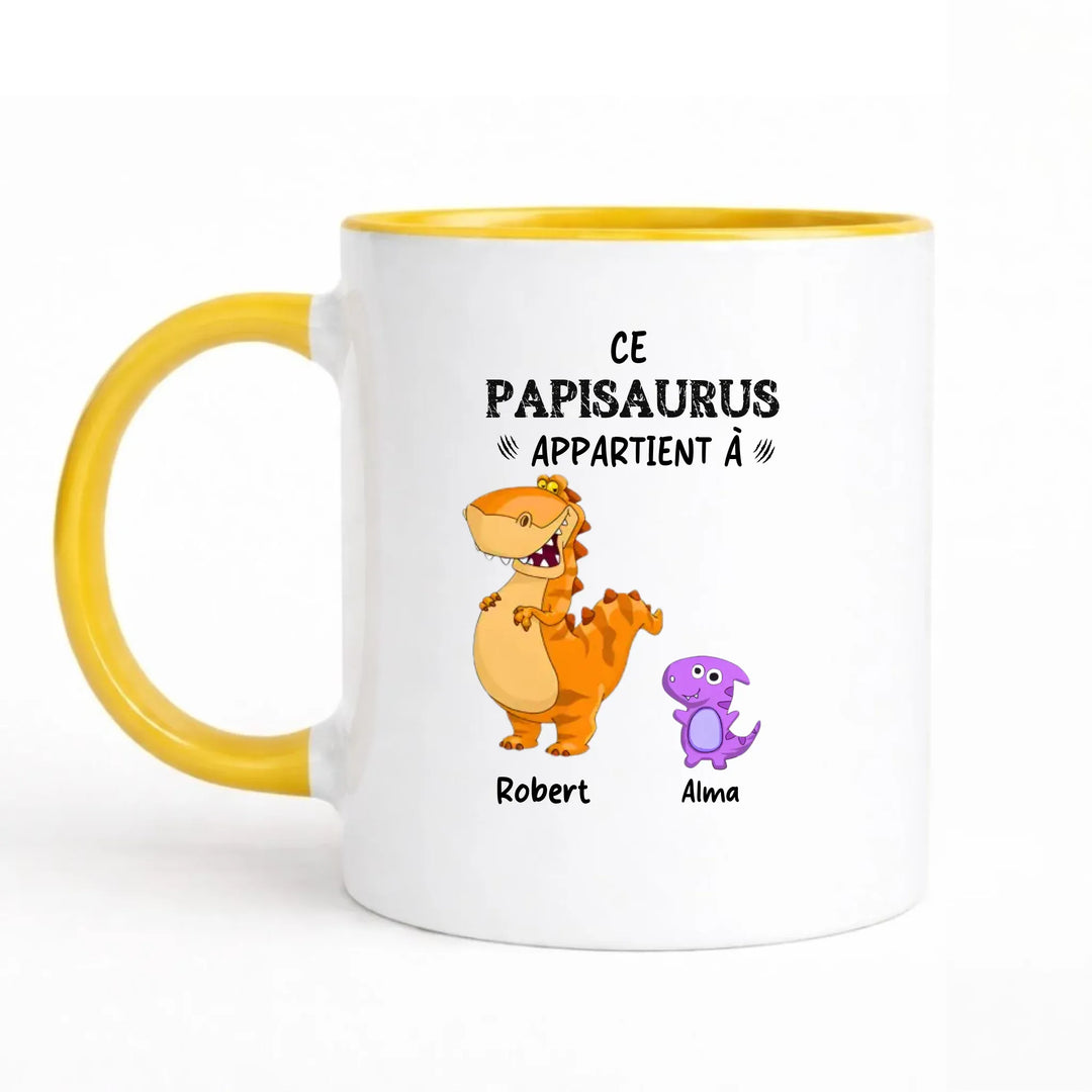 Mug Personnalisé Papy - Papisaurus Mug 325ml Sans Perspective | Style 1 / Jaune / 325ml