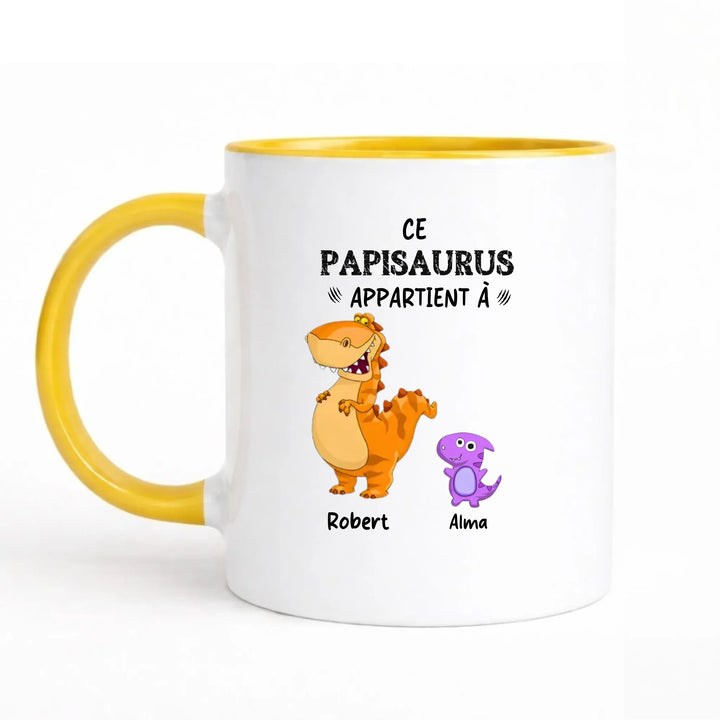 Mug Personnalisé Papy - Papisaurus Mug 325ml Sans Perspective | Style 1 / Jaune / 325ml