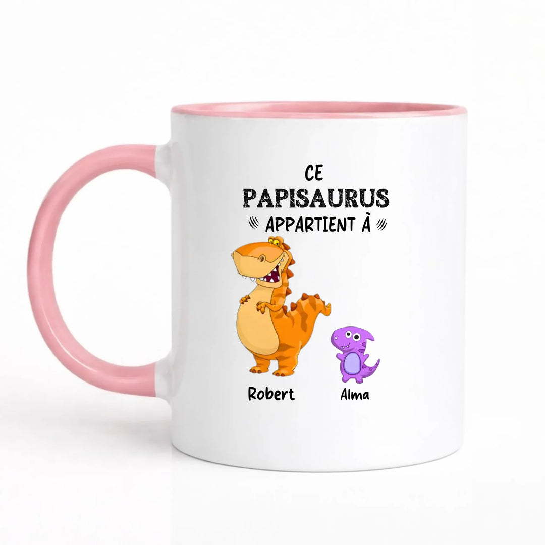 Mug Personnalisé Papy - Papisaurus Mug 325ml Sans Perspective | Style 1 / Rose / 325ml