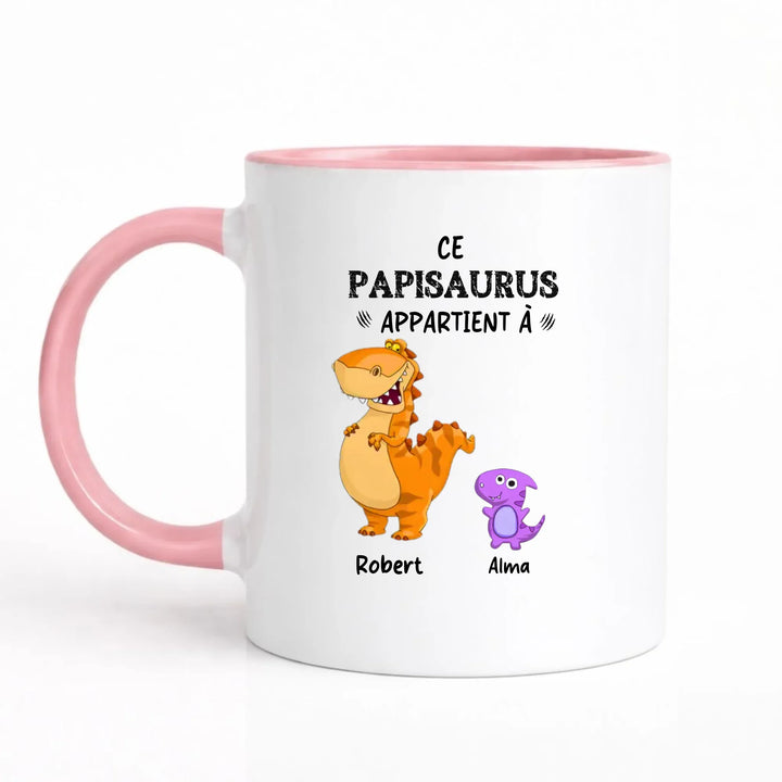 Mug Personnalisé Papy - Papisaurus Mug 325ml Sans Perspective | Style 1 / Rose / 325ml