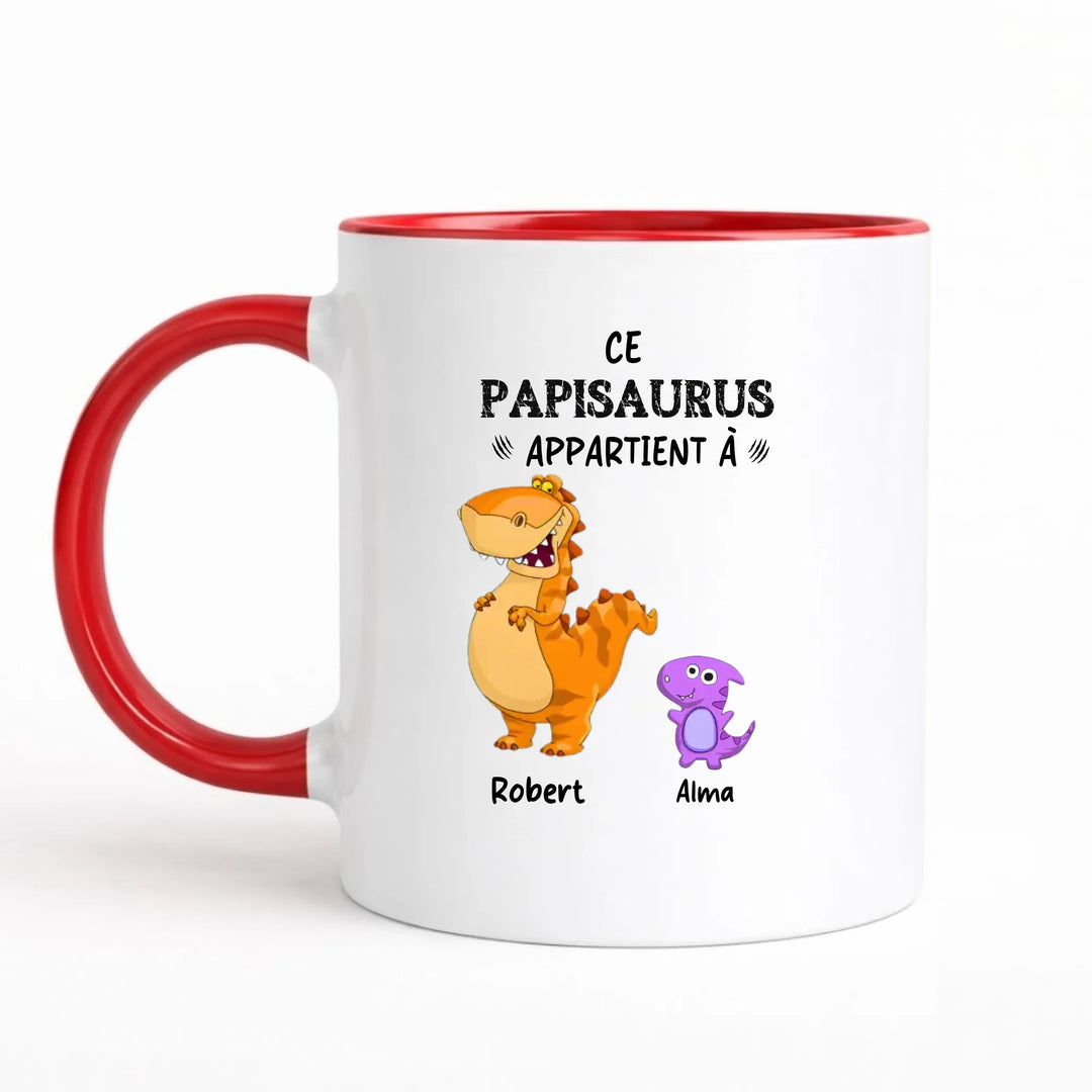 Mug Personnalisé Papy - Papisaurus Mug 325ml Sans Perspective | Style 1 / Rouge / 325ml