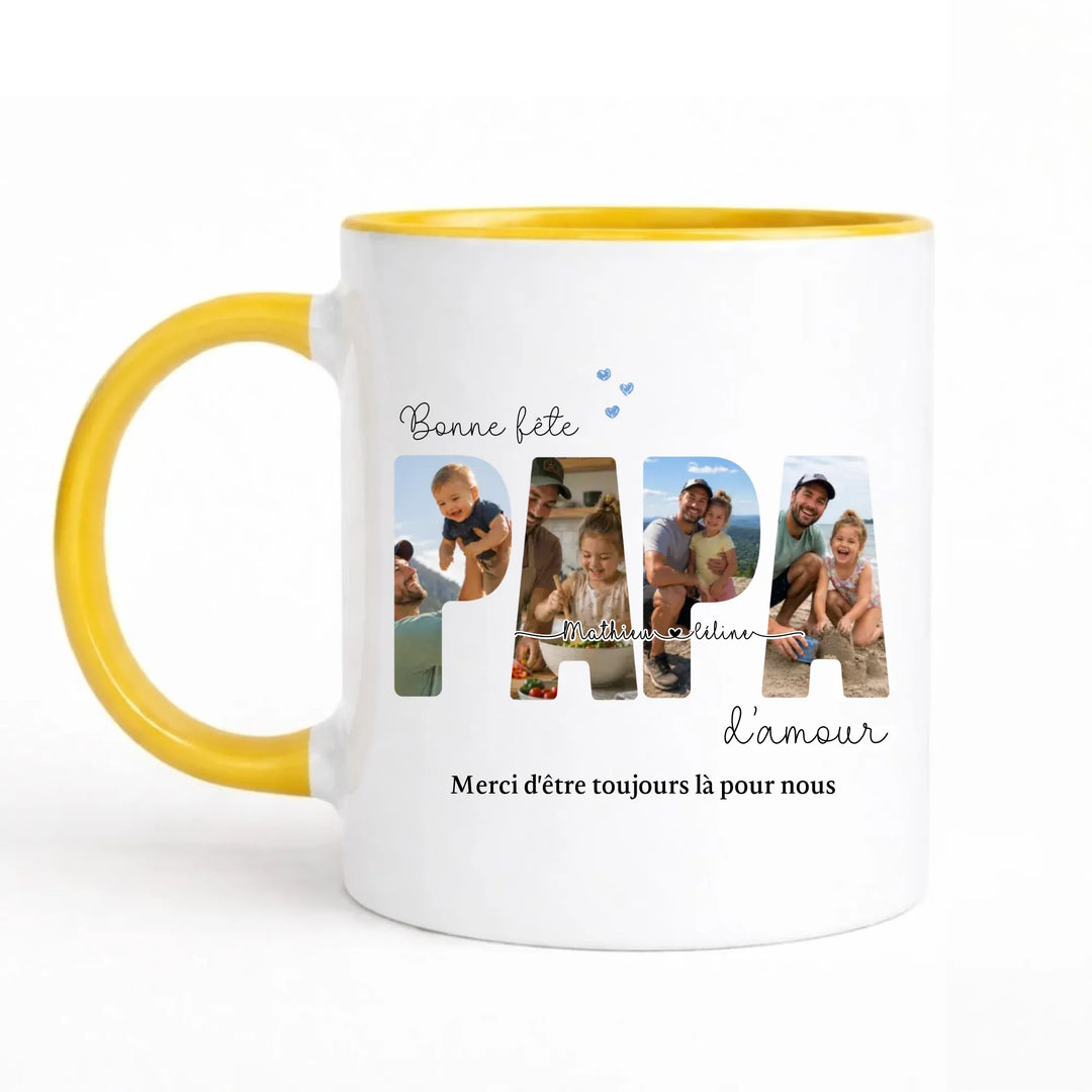 Mug Personnalisé Photo - Bonne fête papa Mug 325ml Sans Perspective | Style 1 / Jaune / 325ml