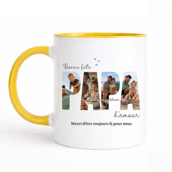 Mug Personnalisé Photo - Bonne fête papa Mug 325ml Sans Perspective | Style 1 / Jaune / 325ml