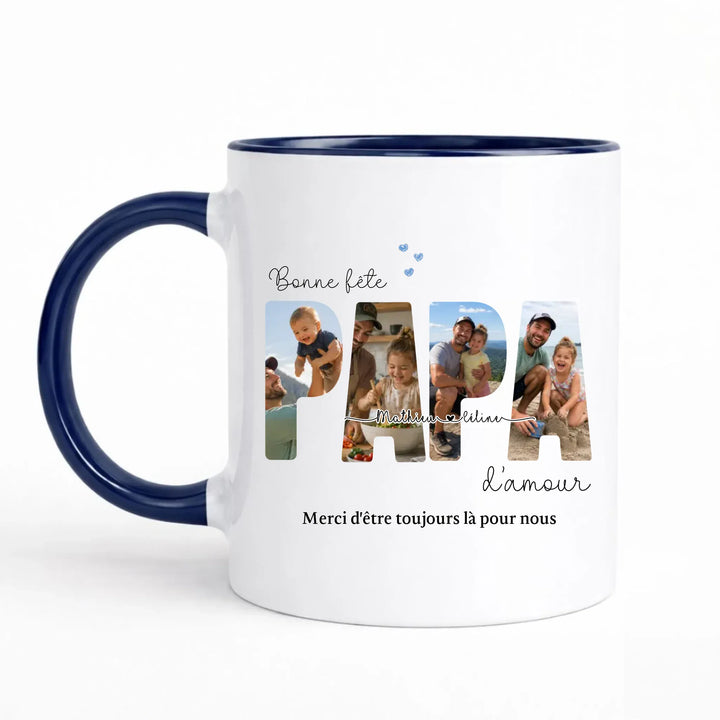 Mug Personnalisé Photo - Bonne fête papa Mug 325ml Sans Perspective | Style 1 / Marine / 325ml