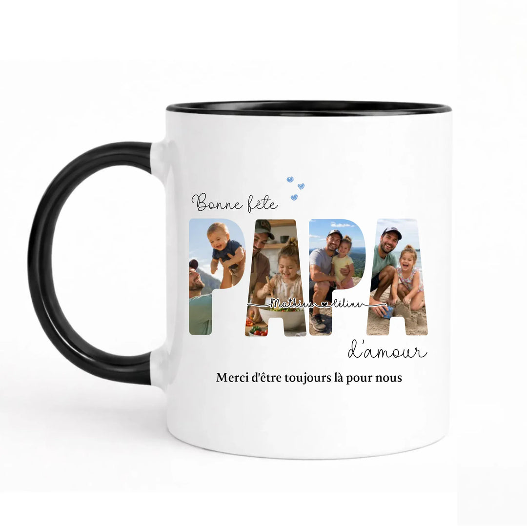 Mug Personnalisé Photo - Bonne fête papa Mug 325ml Sans Perspective | Style 1 / Noir / 325ml