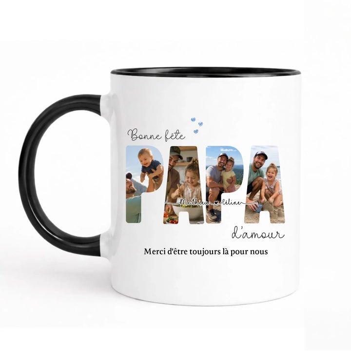 Mug Personnalisé Photo - Bonne fête papa Mug 325ml Sans Perspective | Style 1 / Noir / 325ml