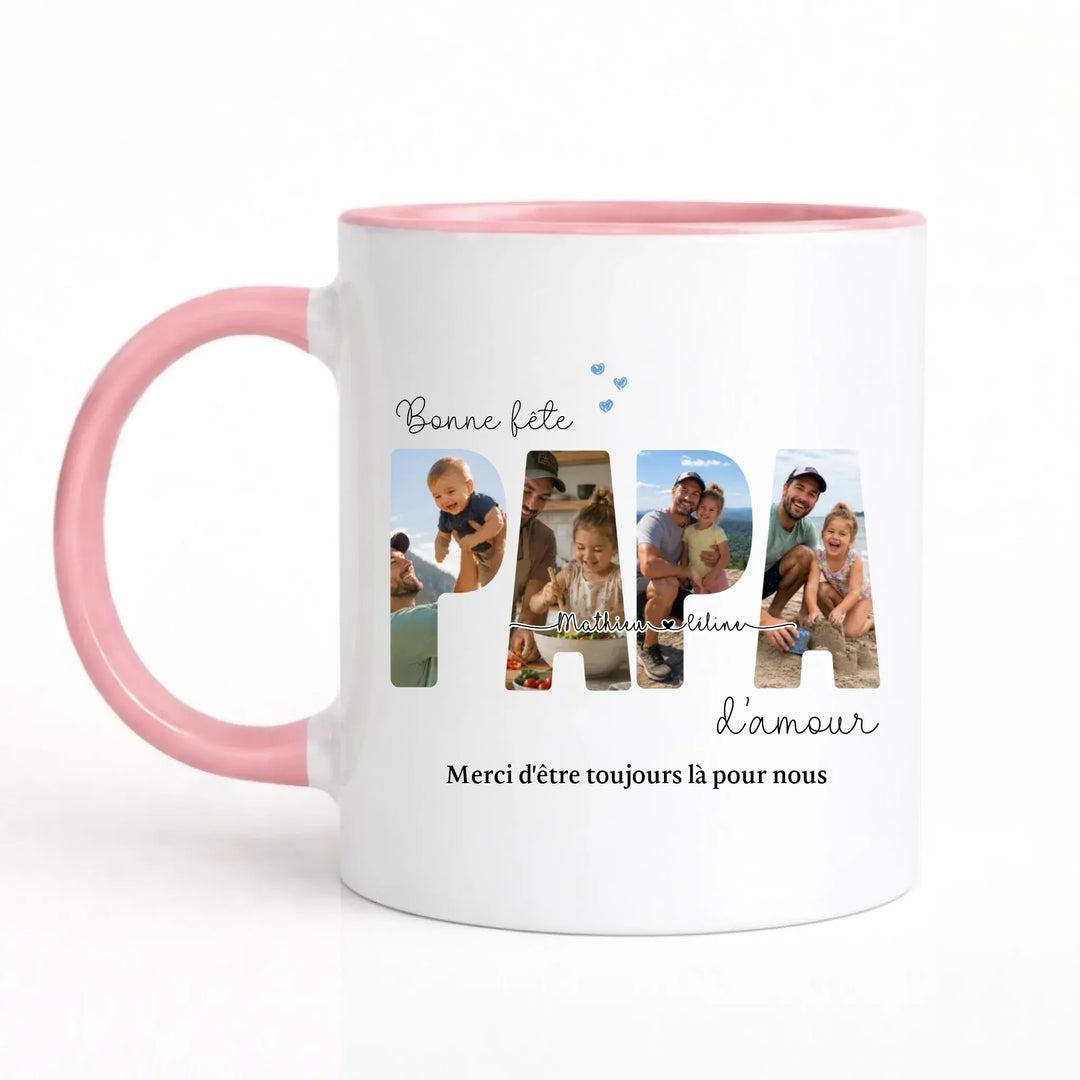 Mug Personnalisé Photo - Bonne fête papa Mug 325ml Sans Perspective | Style 1 / Rose / 325ml