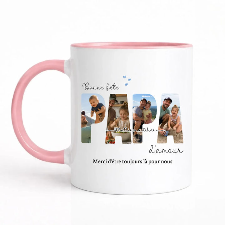 Mug Personnalisé Photo - Bonne fête papa Mug 325ml Sans Perspective | Style 1 / Rose / 325ml