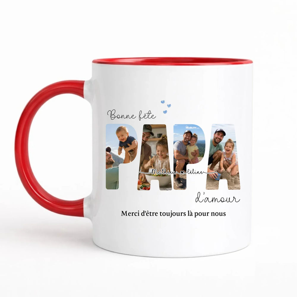 Mug Personnalisé Photo - Bonne fête papa Mug 325ml Sans Perspective | Style 1 / Rouge / 325ml