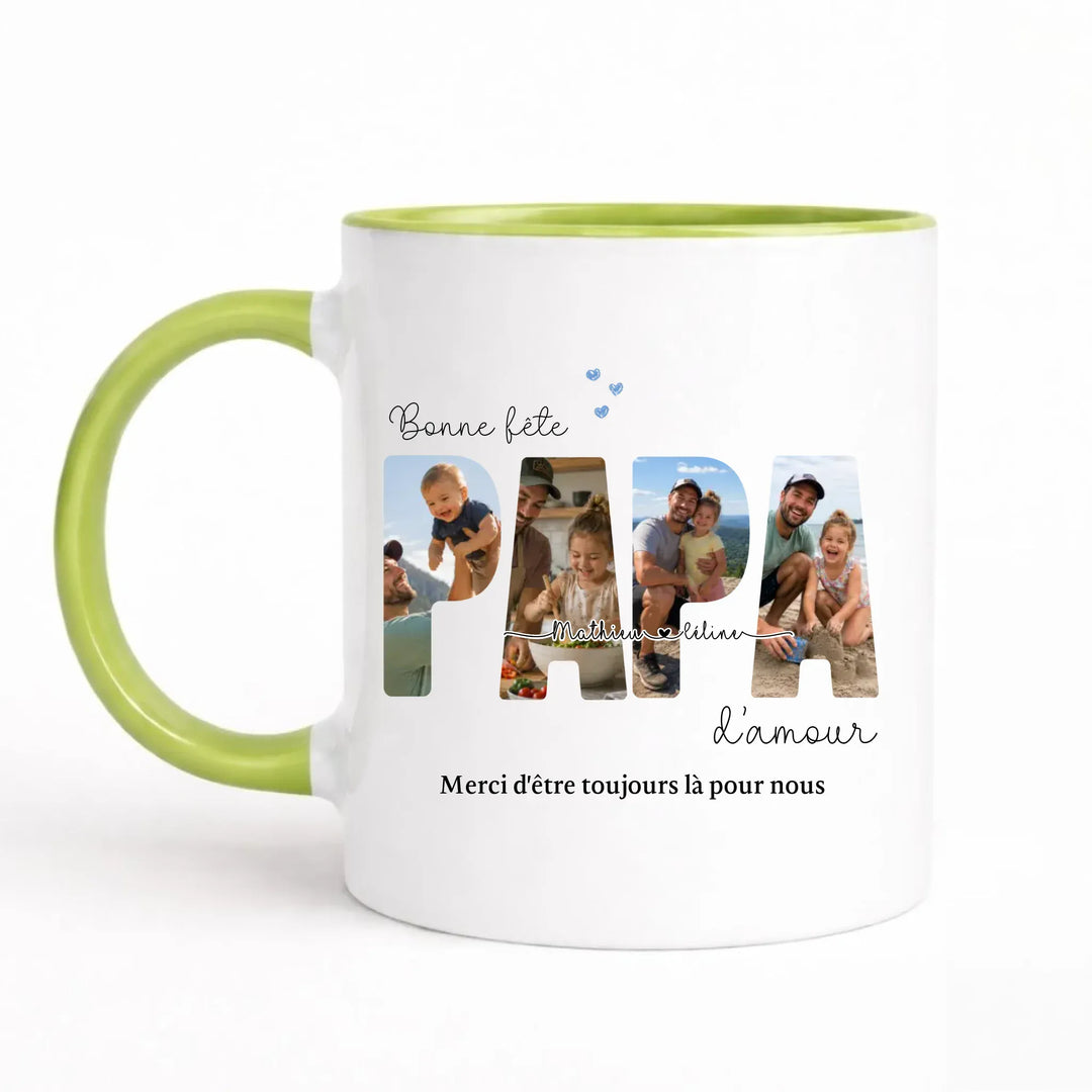 Mug Personnalisé Photo - Bonne fête papa Mug 325ml Sans Perspective | Style 1 / Vert / 325ml
