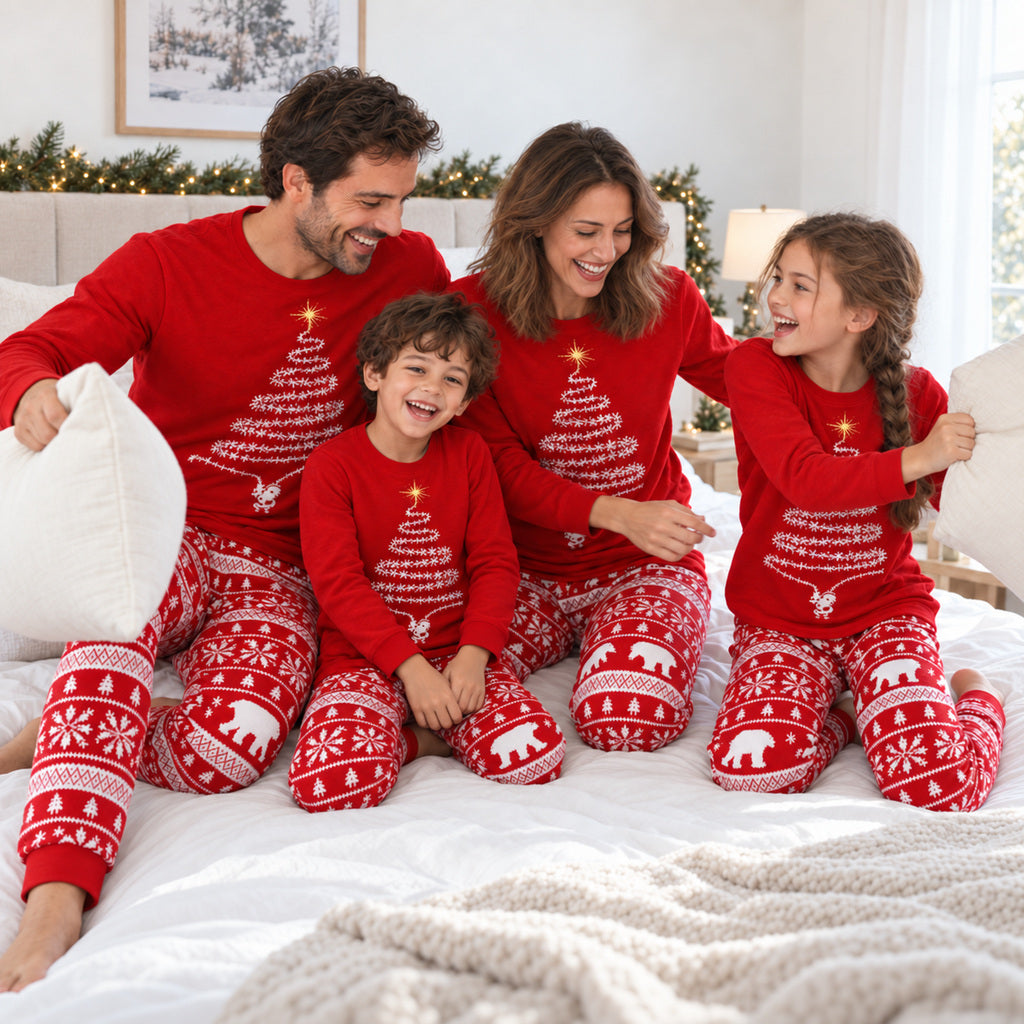 Rotes Weihnachts-Pyjama-Set für die Familie