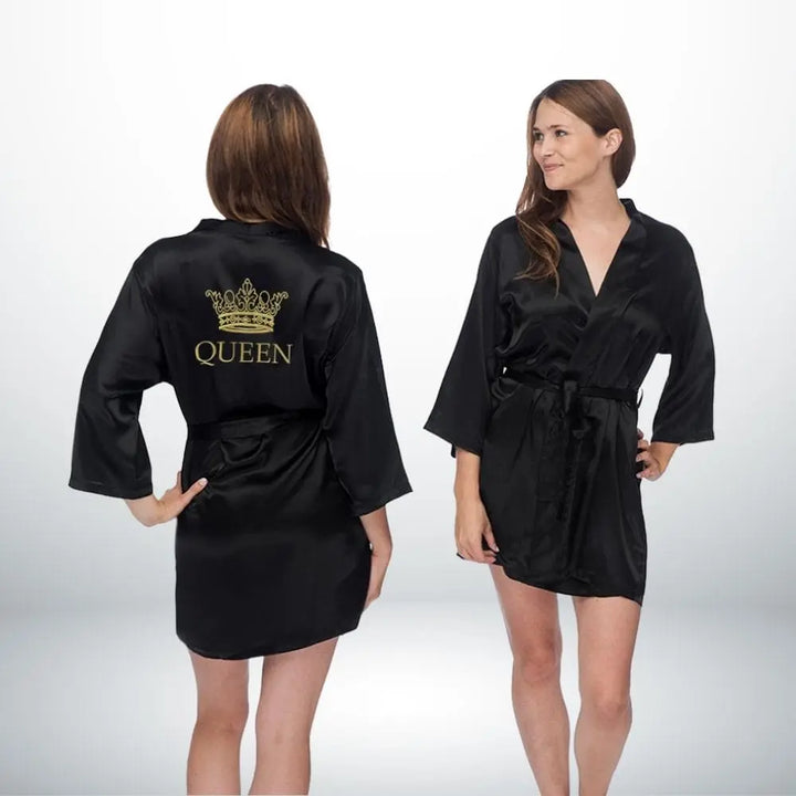 Peignoir Couple King Queen (Satin) Noir / Queen-Femme / S