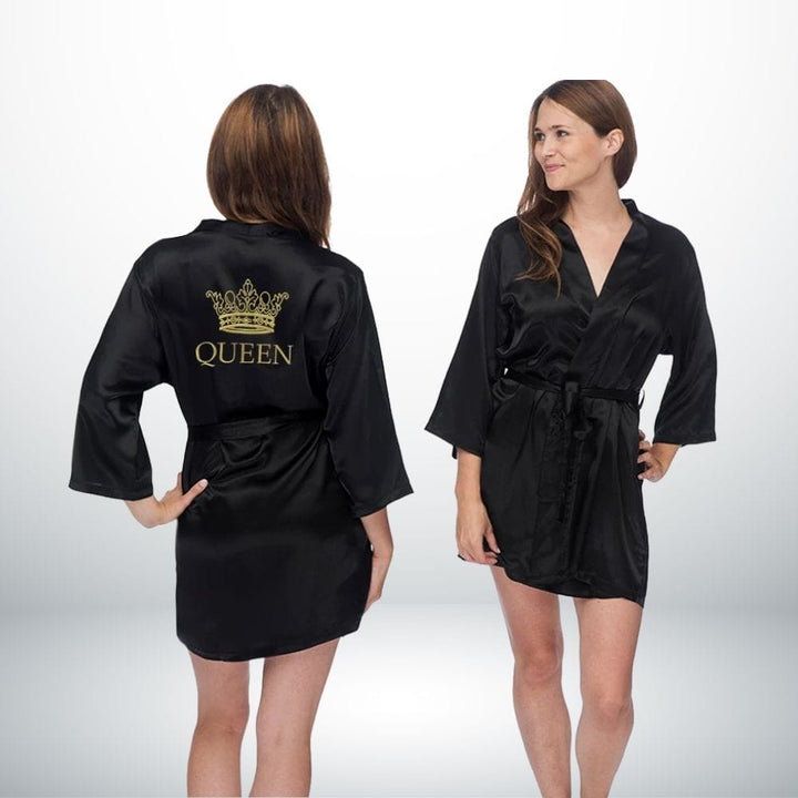 Peignoir Couple King Queen (Satin) Noir / Queen-Femme / S