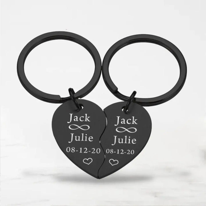 Porte-Clé Coeur Brisé (Personnalisé) Noir