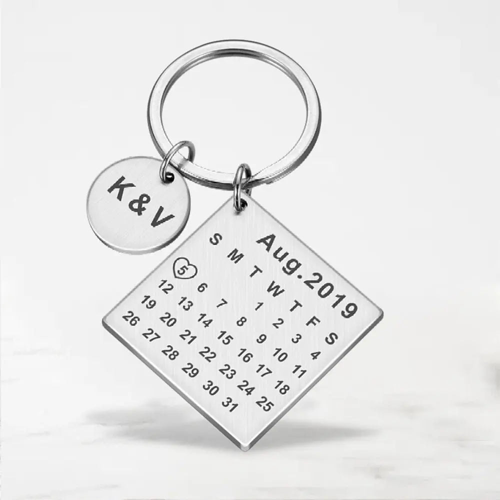 Porte Clé Couple Calendrier (Personnalisé) Argent
